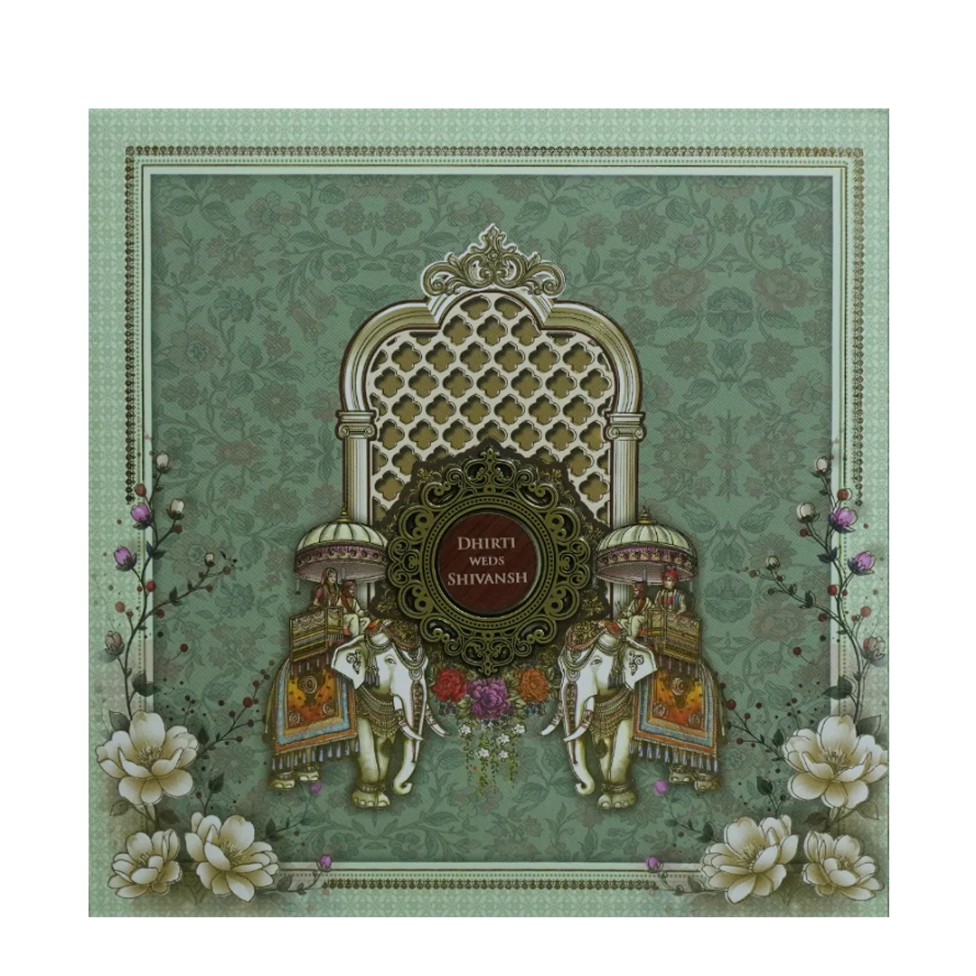 Green Palace Padded Wedding Card - KSH72720 - Image 3