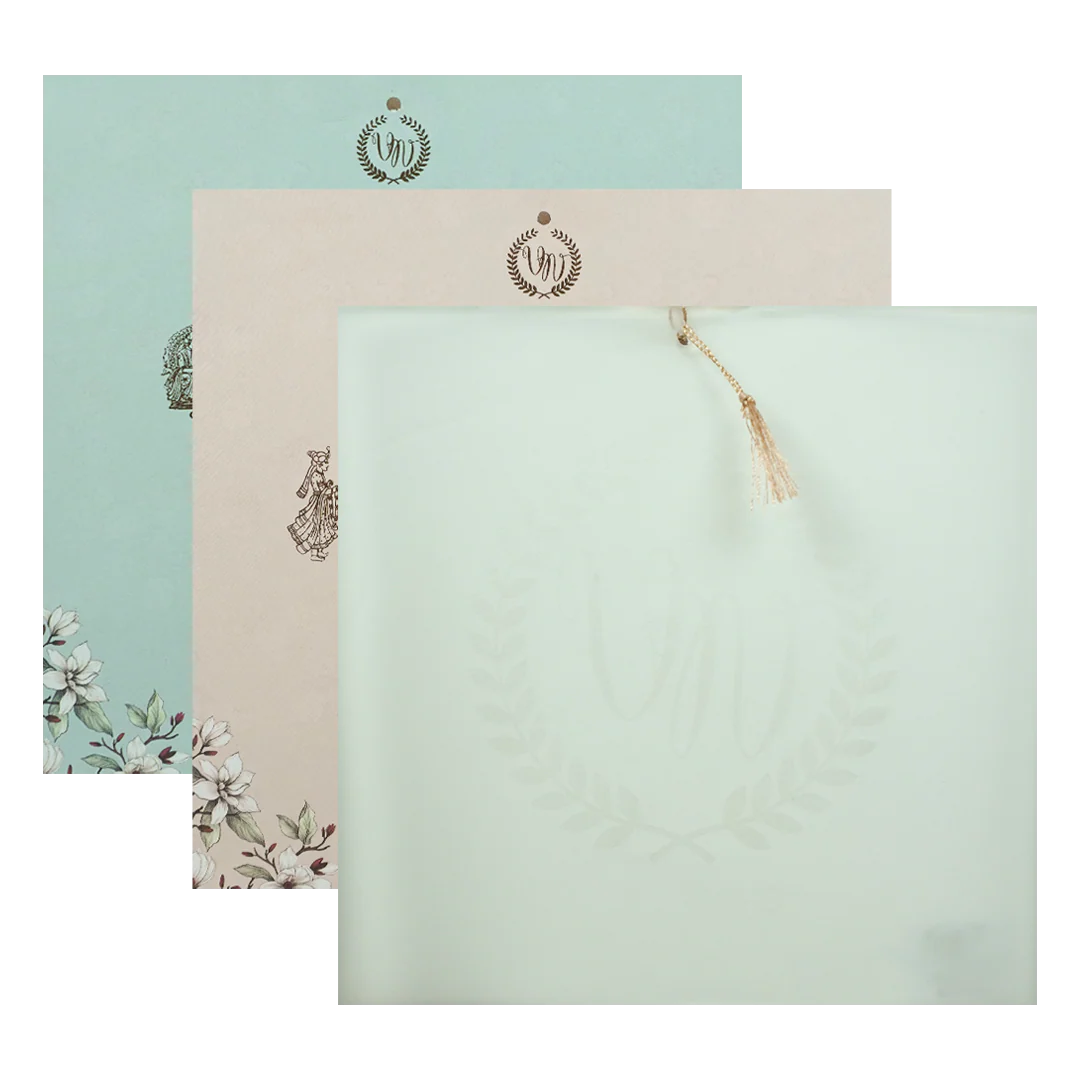 Green Pastel Floral Laser Cut Wedding Card-KRE26750 - Image 5