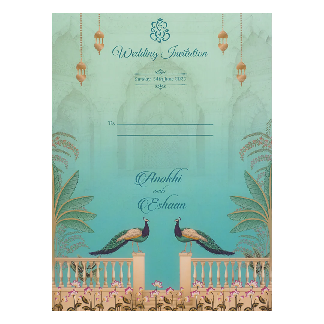 Green Peacock Door Style Padded Wedding Card-KJTS3660 - Image 4