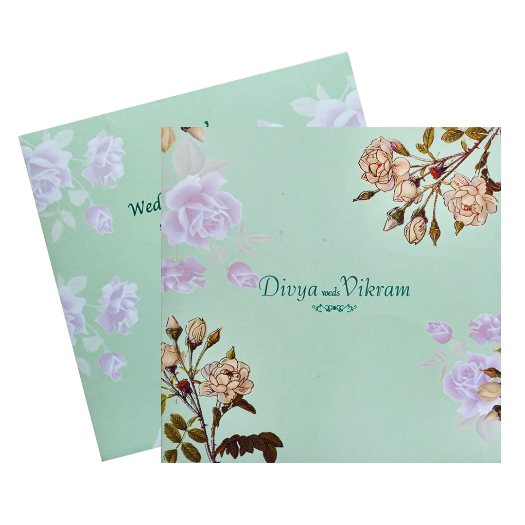 Green Pink Floral Invitation Card-KNKE3304 - Image 2