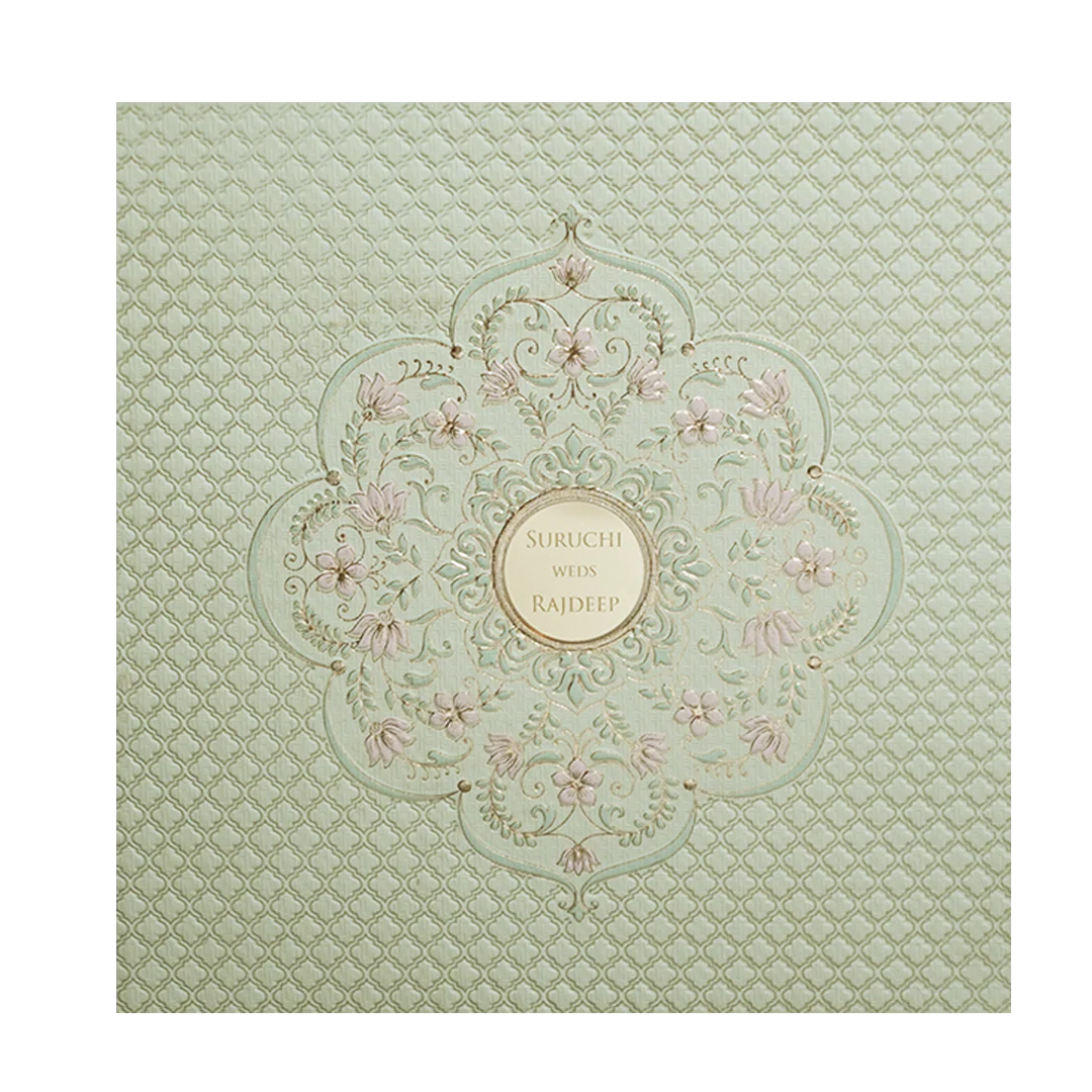 Green Pink Floral Padded Wedding Card -KMMWD1124 - Image 3