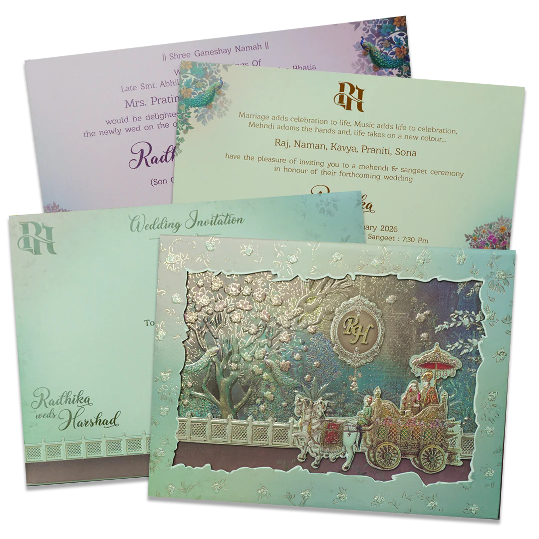 Green Procession Padded Wedding Card - KSI64110