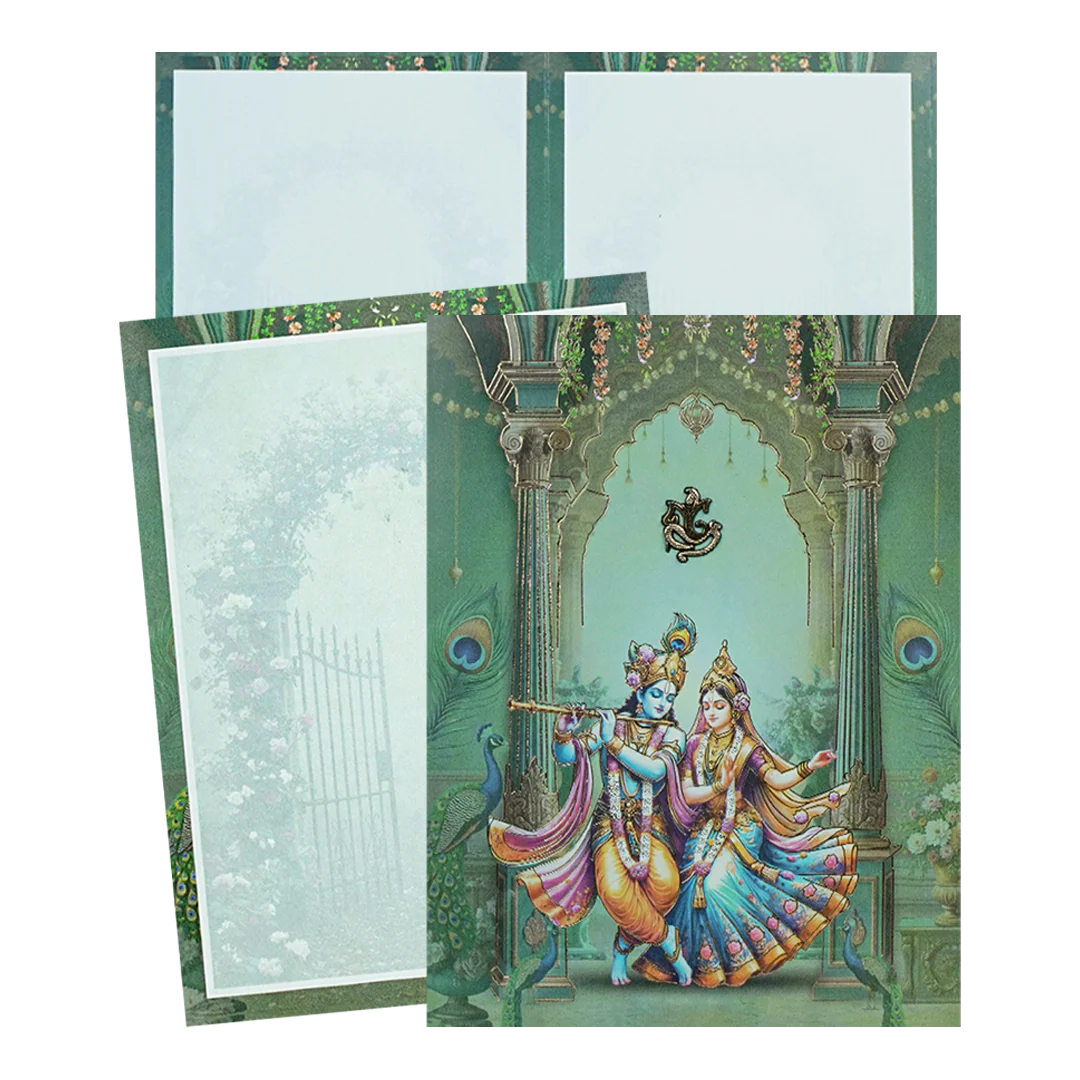 Green Radha Krishna Elegant Wedding Card - KNTY6816