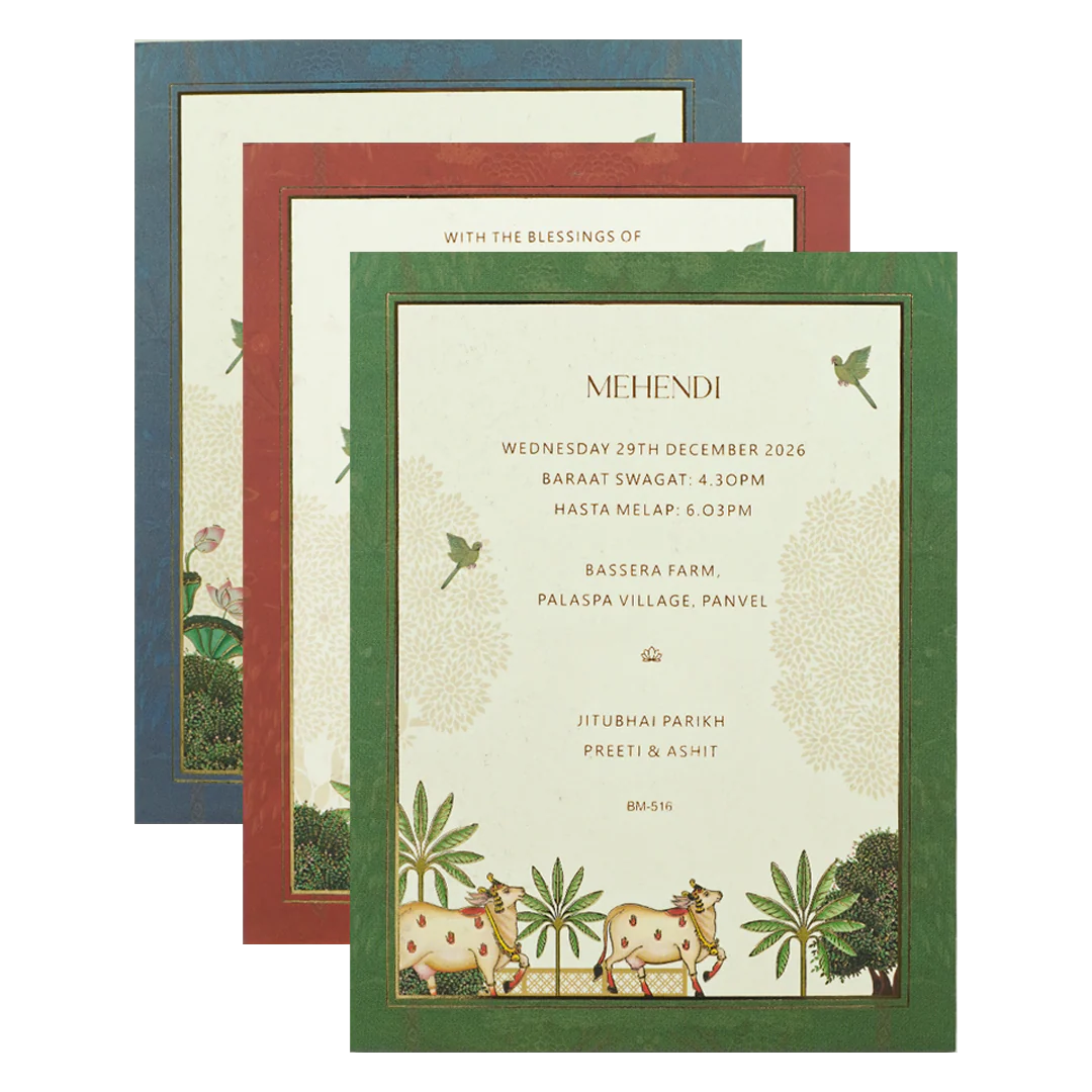 Green Red Cow Palm Padded Wedding Card-KBM05160 - Image 5