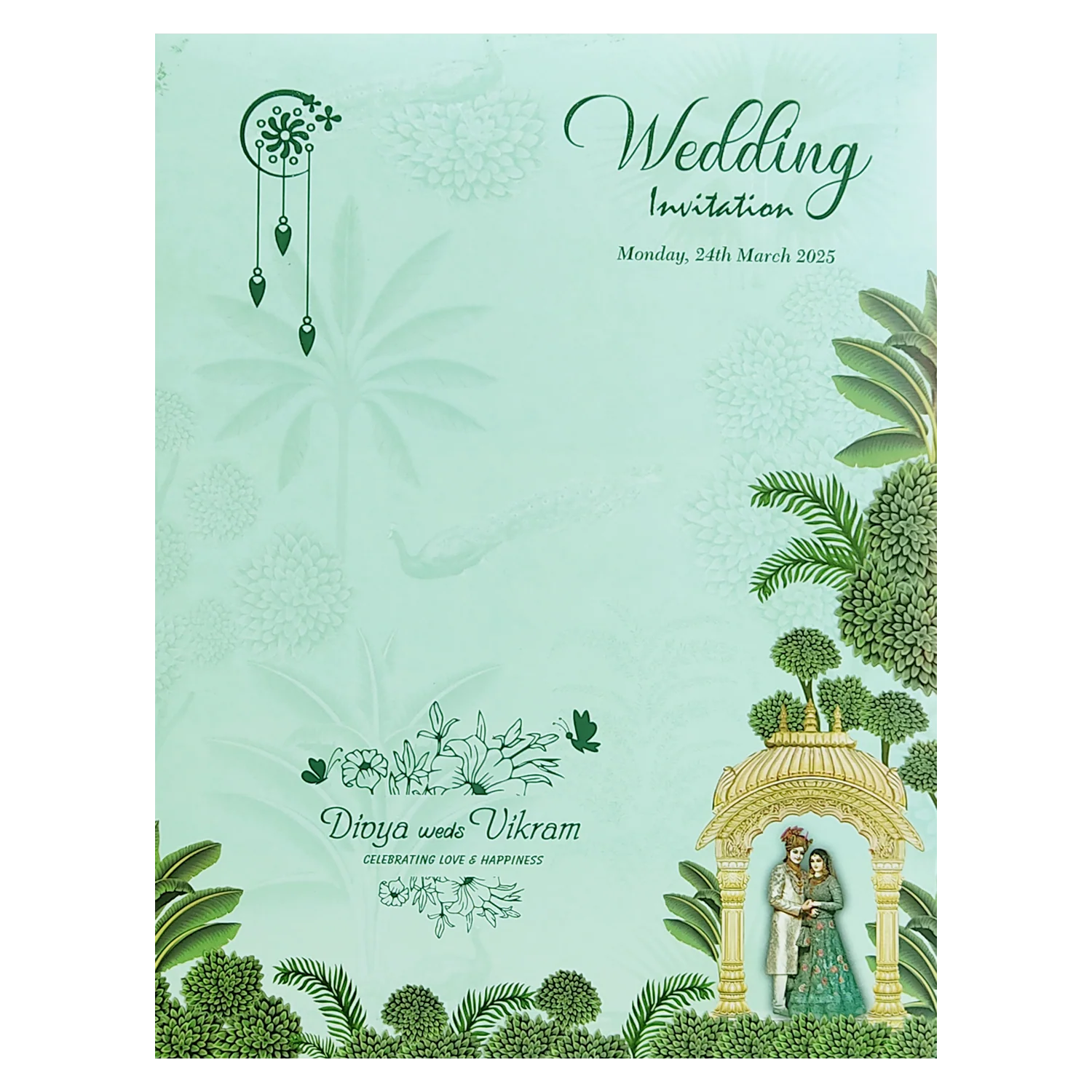 Green Royal Bride Groom Padded Wedding Card-KNMO9304 - Image 4