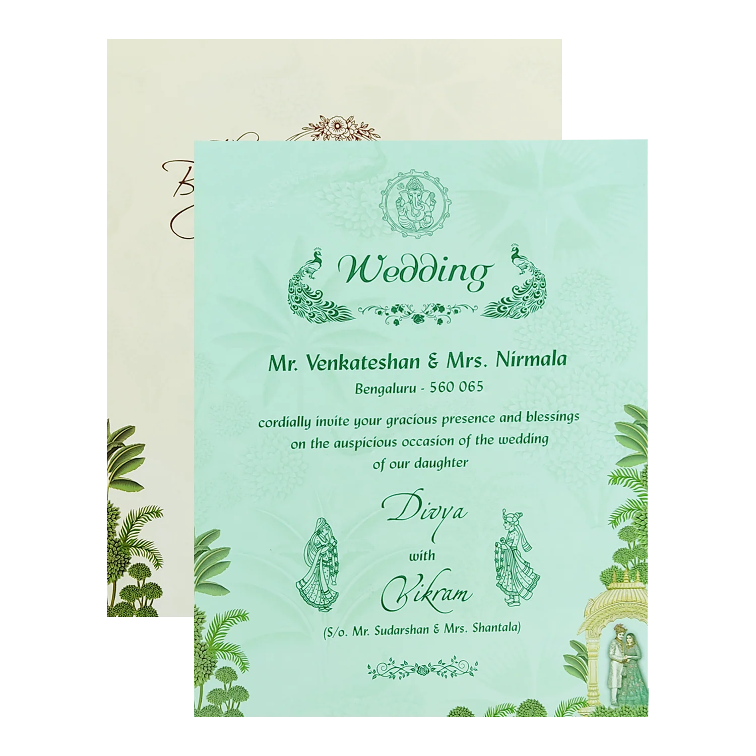 Green Royal Bride Groom Padded Wedding Card-KNMO9304 - Image 5