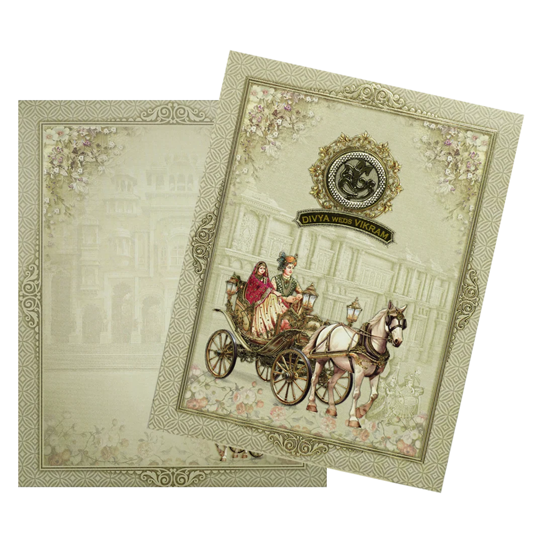 Green Floral Bride Groom Palace Wedding Card-KNKJ1155 - Image 2