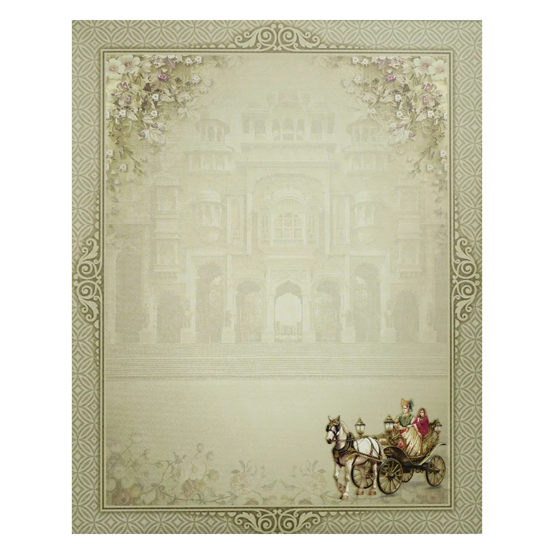 Green Floral Bride Groom Palace Wedding Card-KNKJ1155 - Image 4