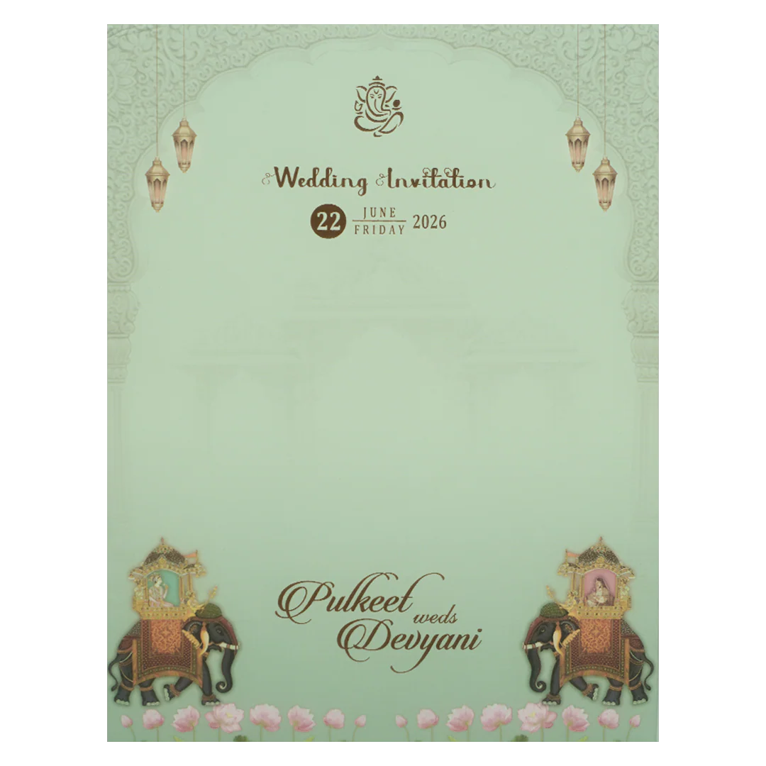 Green Royal Elephant Gatefold Padded Wedding Card-KJTS1834 - Image 4
