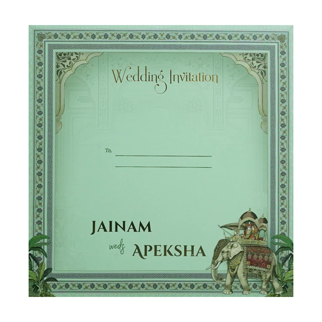 Green Royal Elephant Padded Wedding Card - KSH72650 - Image 4