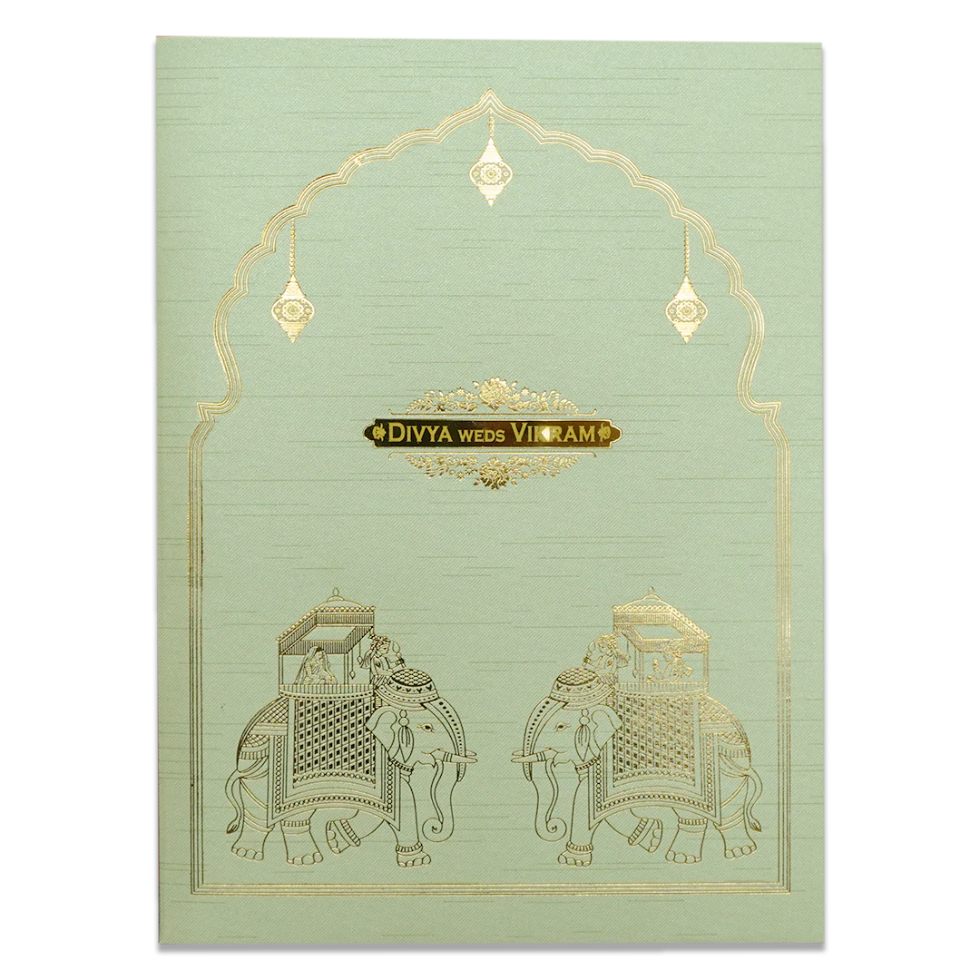 Green Royal Elephant Wedding Card-KNRM7083N - Image 3