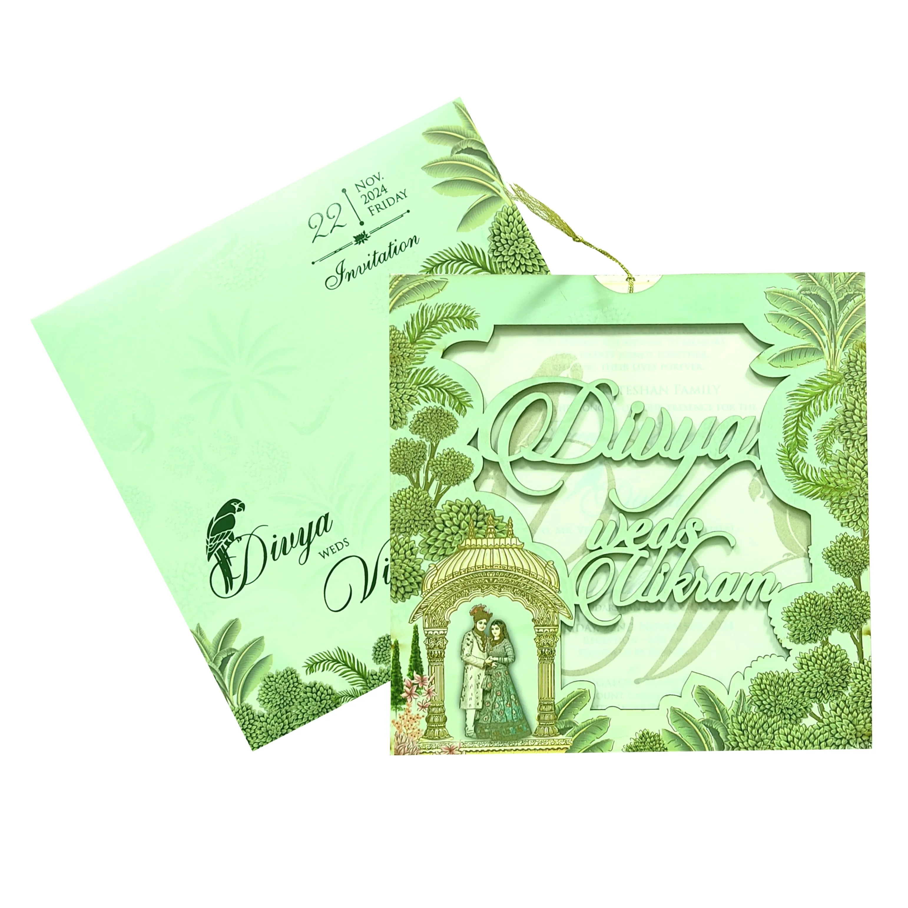 Green Traditional Laser Cut Invitation Card-KNPL5801 - Image 2