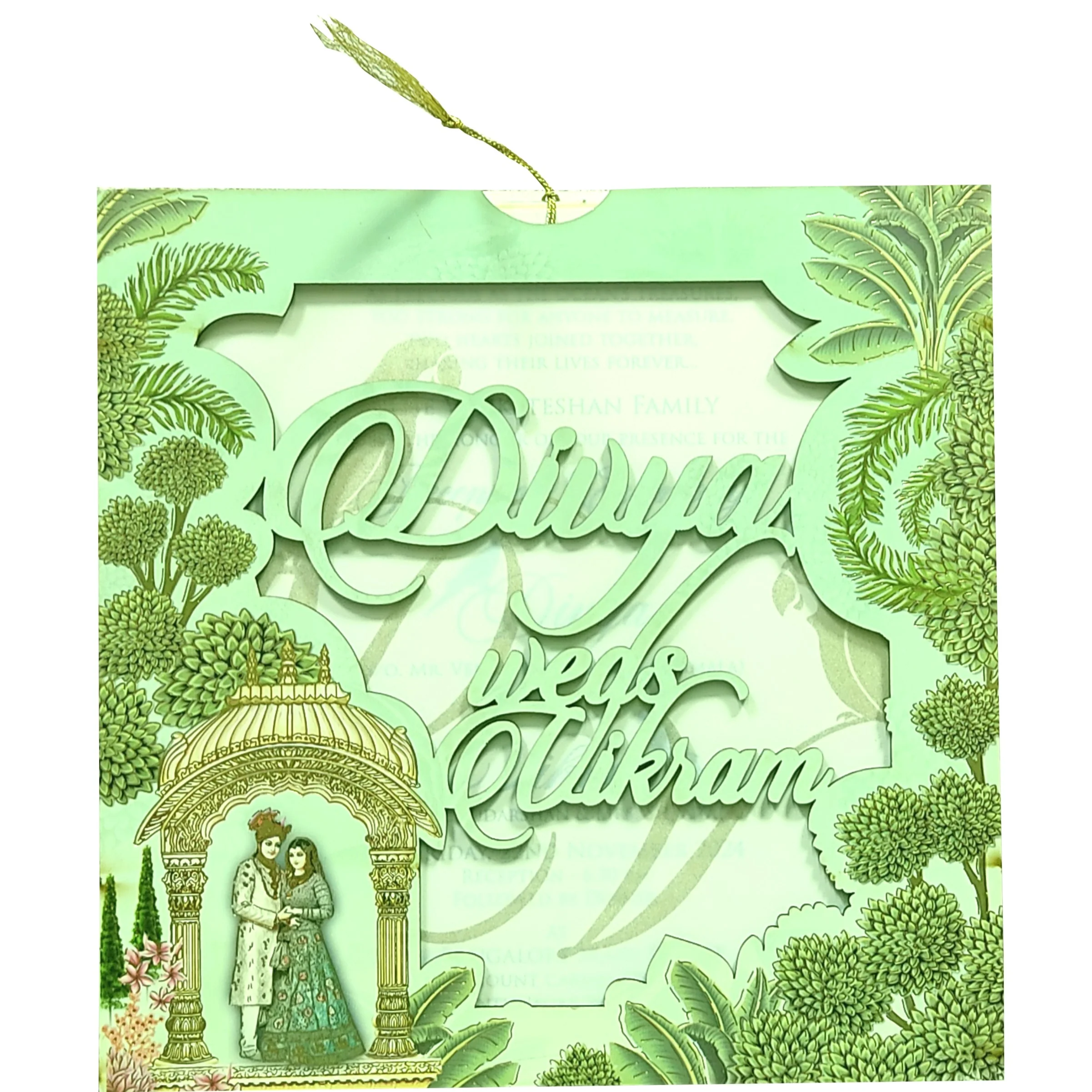 Green Traditional Laser Cut Invitation Card-KNPL5801 - Image 3