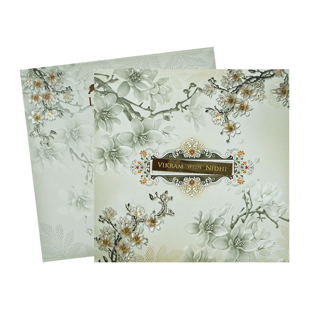 Green White Floral Padded Wedding Card-KRE26570 - Image 2