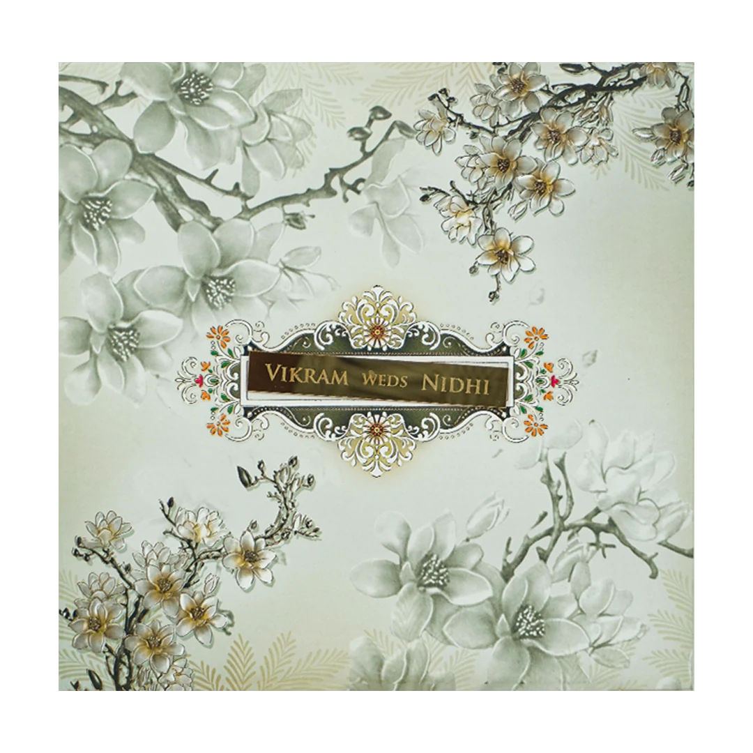 Green White Floral Padded Wedding Card-KRE26570 - Image 3