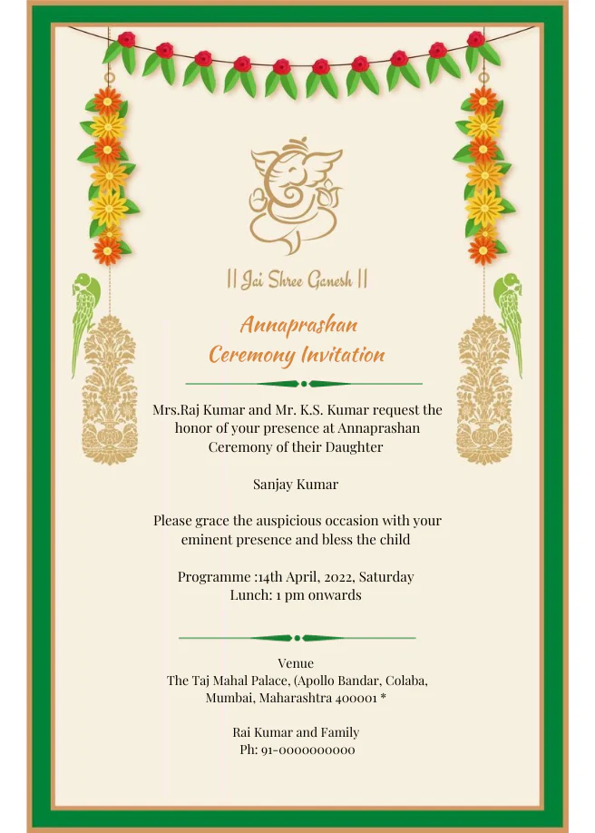 Green Bordered Annaprashan Ceremony Invitation-AAACI001