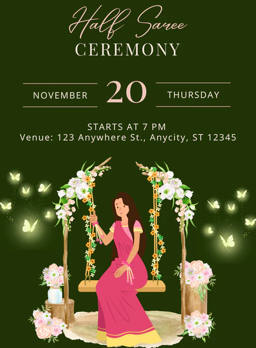 Green Butterflies Half Saree Invitation-AAHAL003 - Image 2