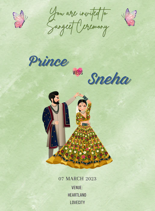Green Butterflies Sangeet Invitation-AASAN007 - Image 2