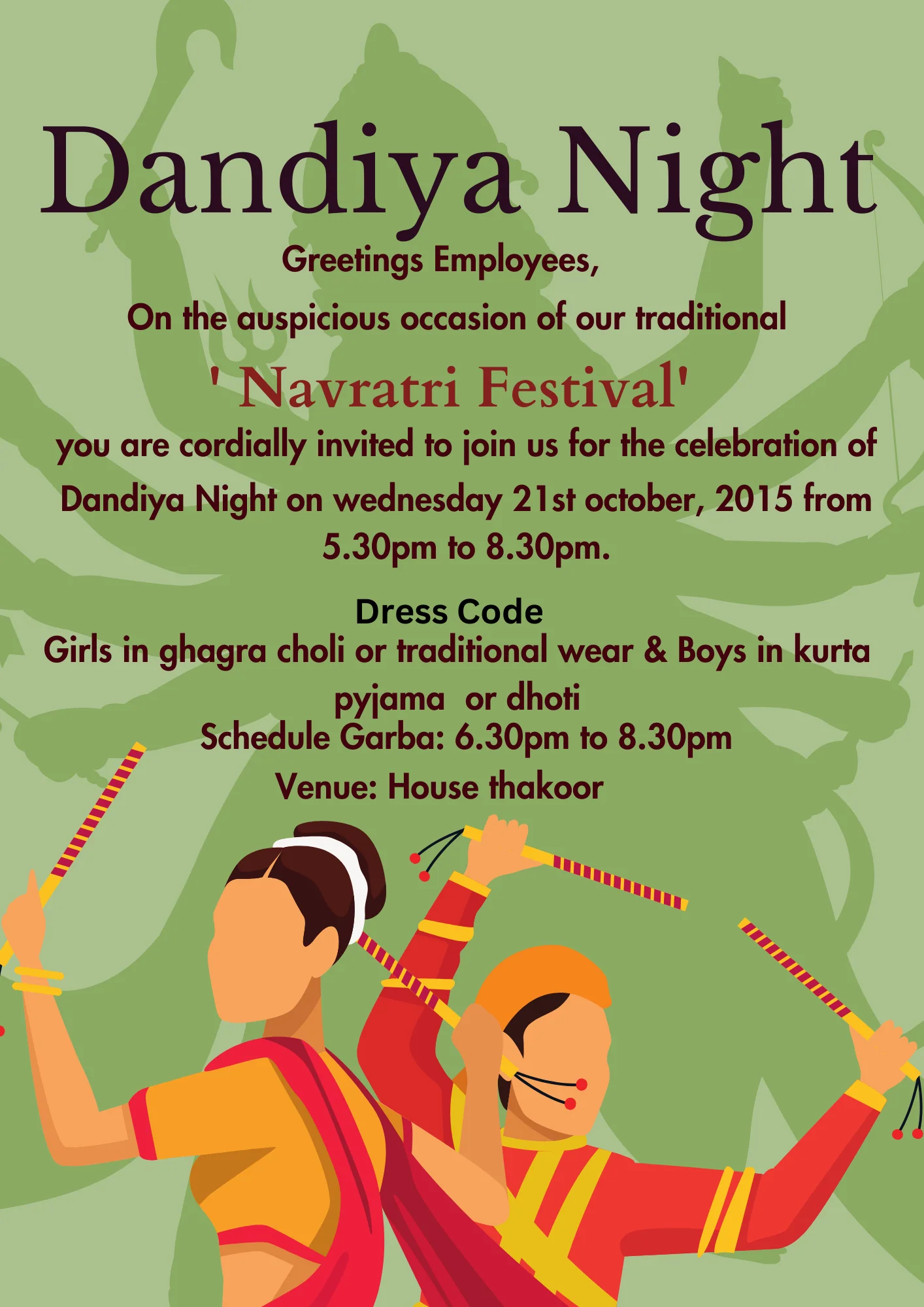 Green Dazzling Dandiya Night Invitation-AADAN005
