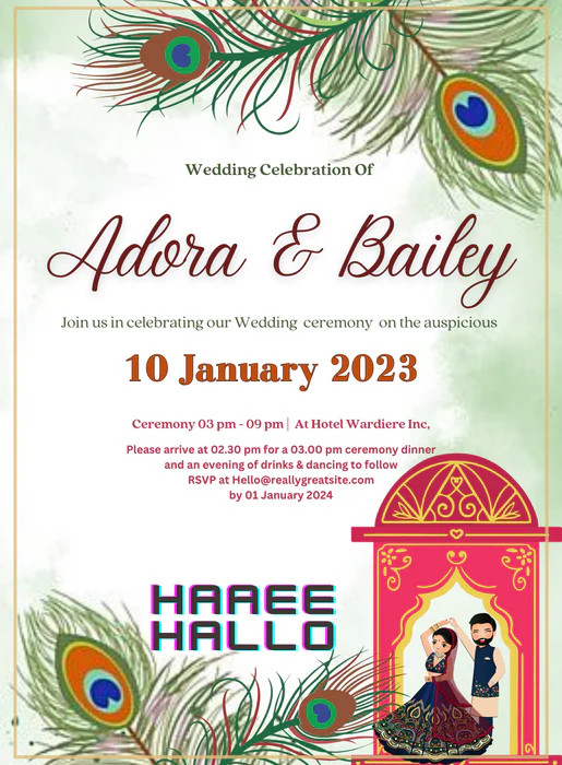 Green Feather Gujarati Wedding Invitations-AAGWI025 - Image 2