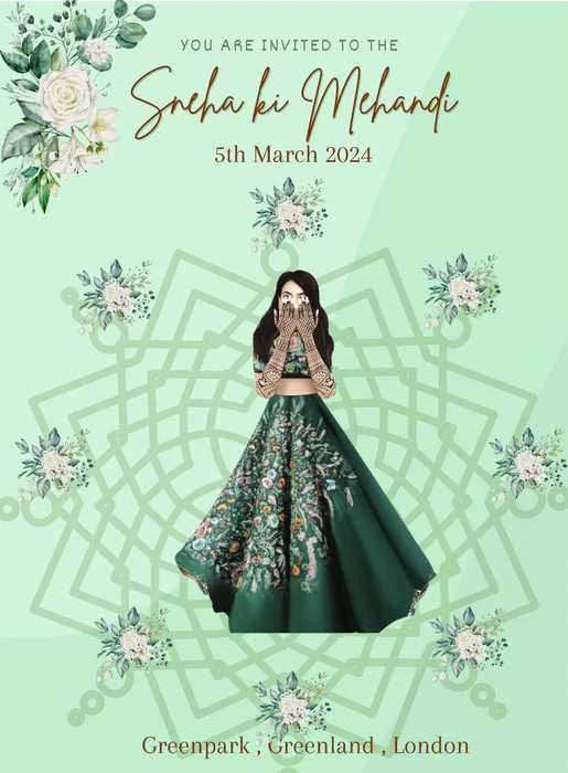 Green Girl Mehndi Ceremony Invitation-AAMCI025 - Image 2