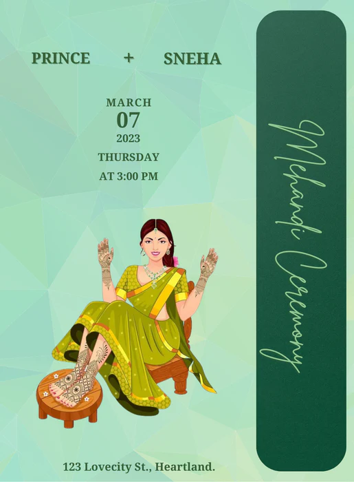 Green Gold Mehndi Ceremony Invitation-AAMCI022 - Image 2