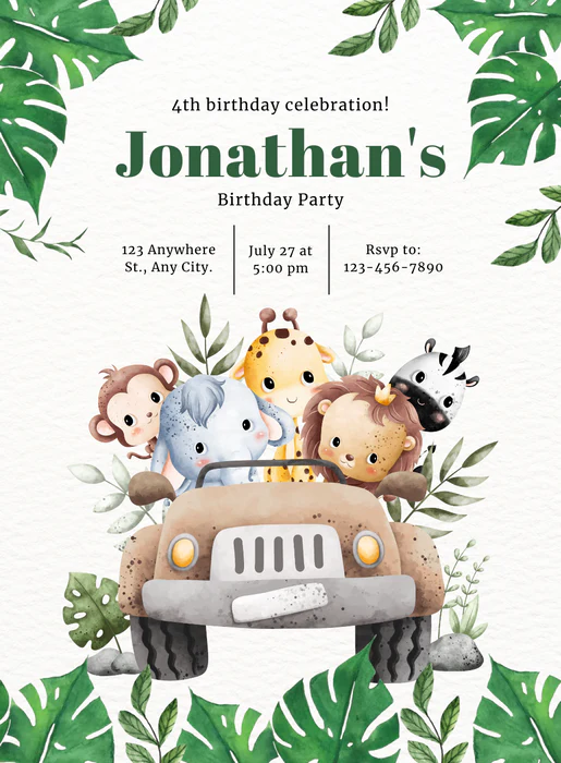 Green Jungle Animals Invitation-AAANI003 - Image 2