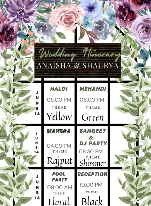 Green Rustic Wedding Itenary Invitation-AAWII025 - Image 2