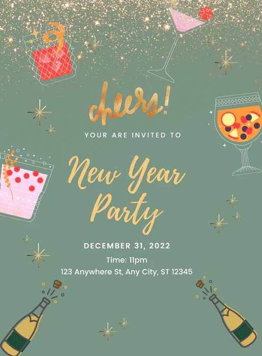 Green Shine New year's eve Invitation-AANEW023 - Image 2