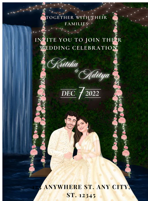Green Swing Caricature Wedding Invitation-AACAR004 - Image 2