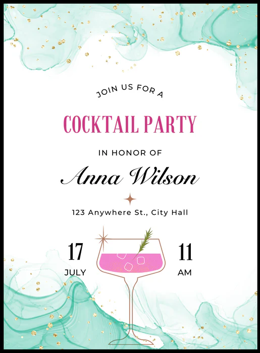 Green Watercolor Cocktail Party Invitations-AACPI028 - Image 2