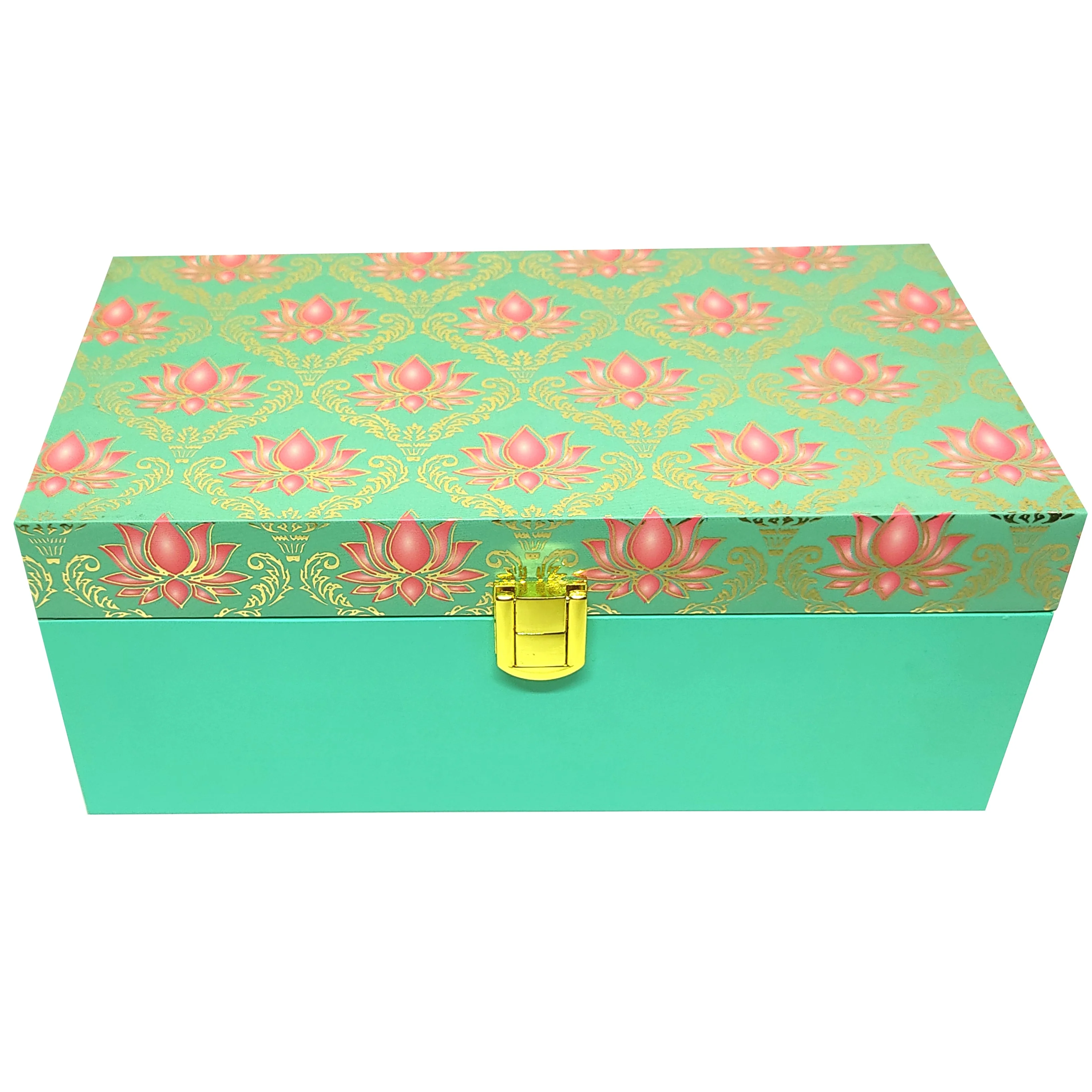 Green With Pink Floral Box Invitation-KBX0106