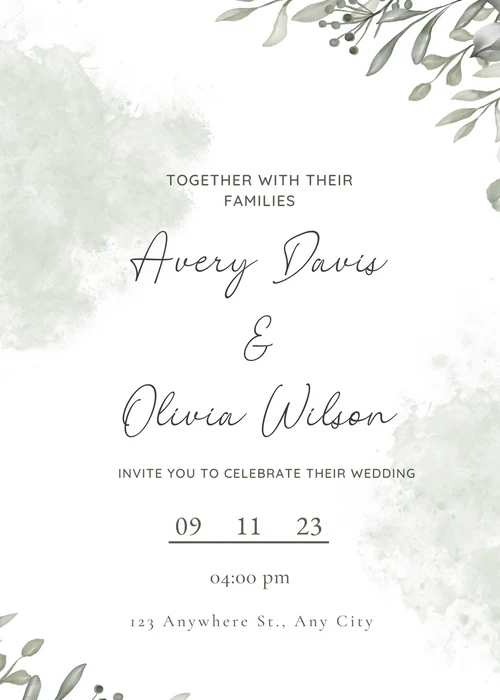 Grey And Green Simple Invitation Wedding Card-EINK0005 - Image 2