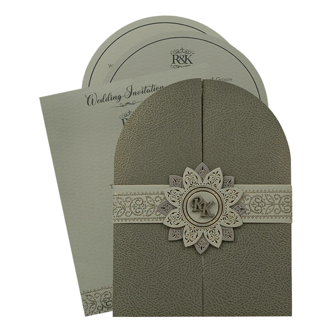 Grey Arch Flower Wedding Card-KSI65040