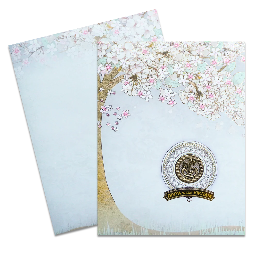 Grey Cherry Blossom Wedding Card-KNKJ1148 - Image 2