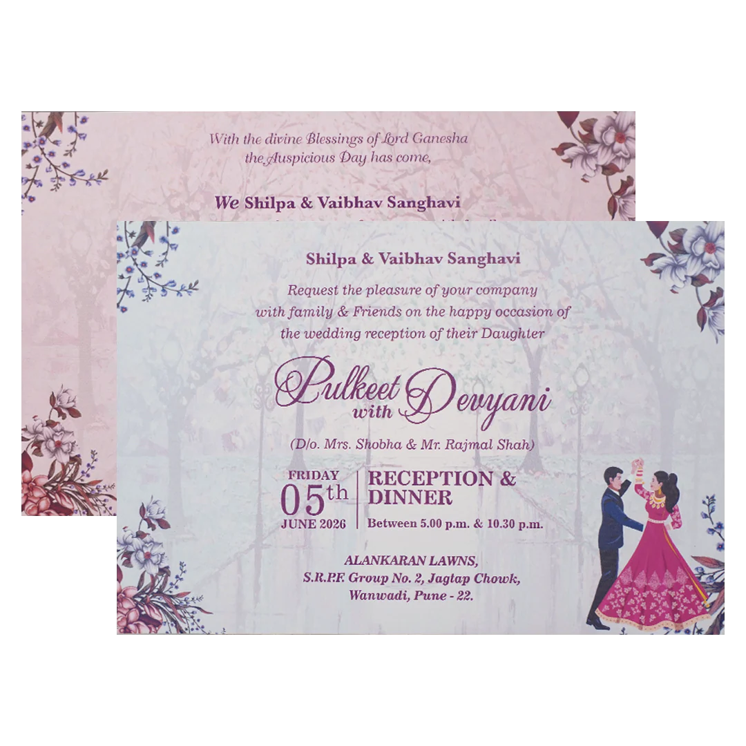 Grey Couple Dance Floral Padded Wedding Card-KJTS1752 - Image 5