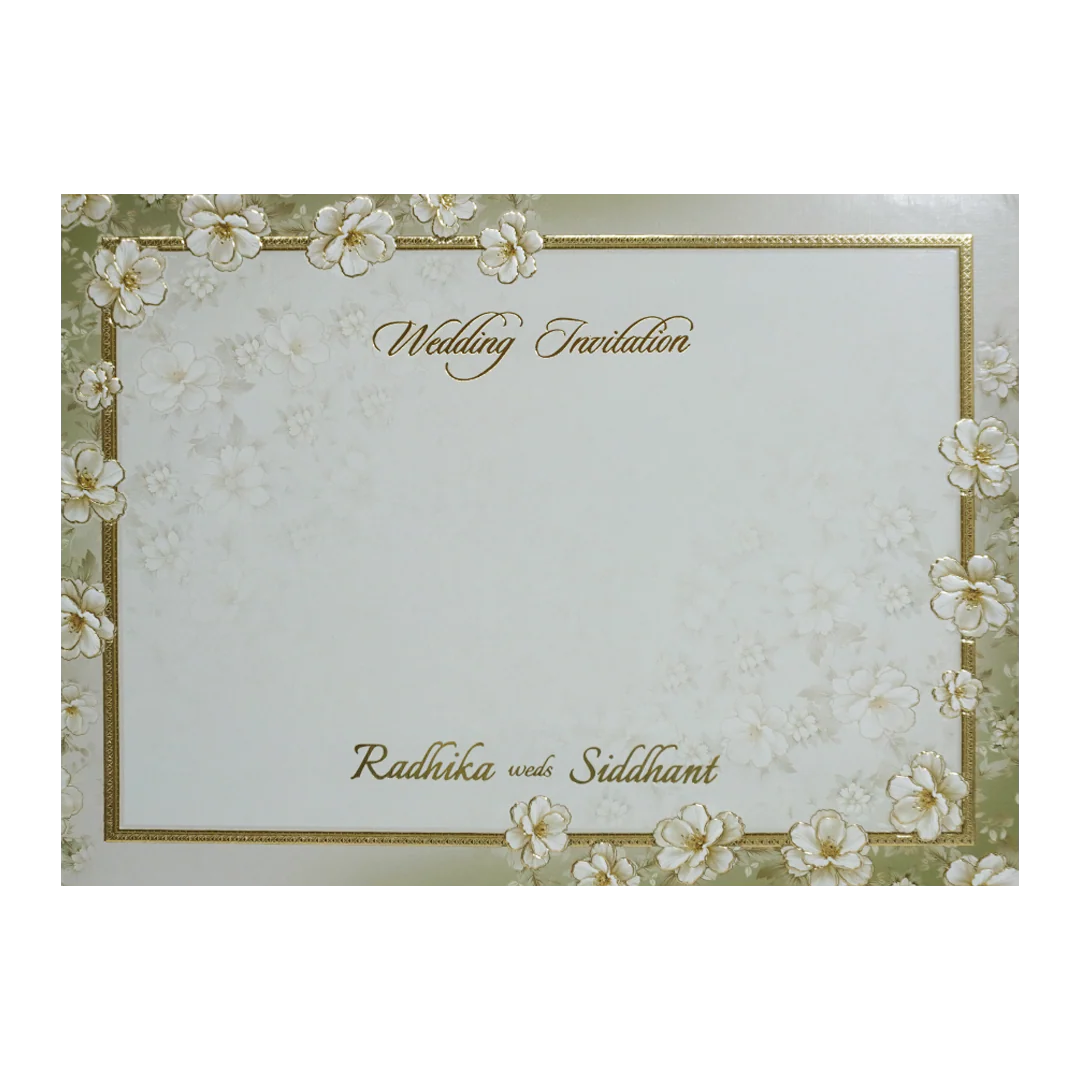Grey Cream Floral Embossed Laser Cut Padded Wedding Card -KMMWD1143 - Image 4