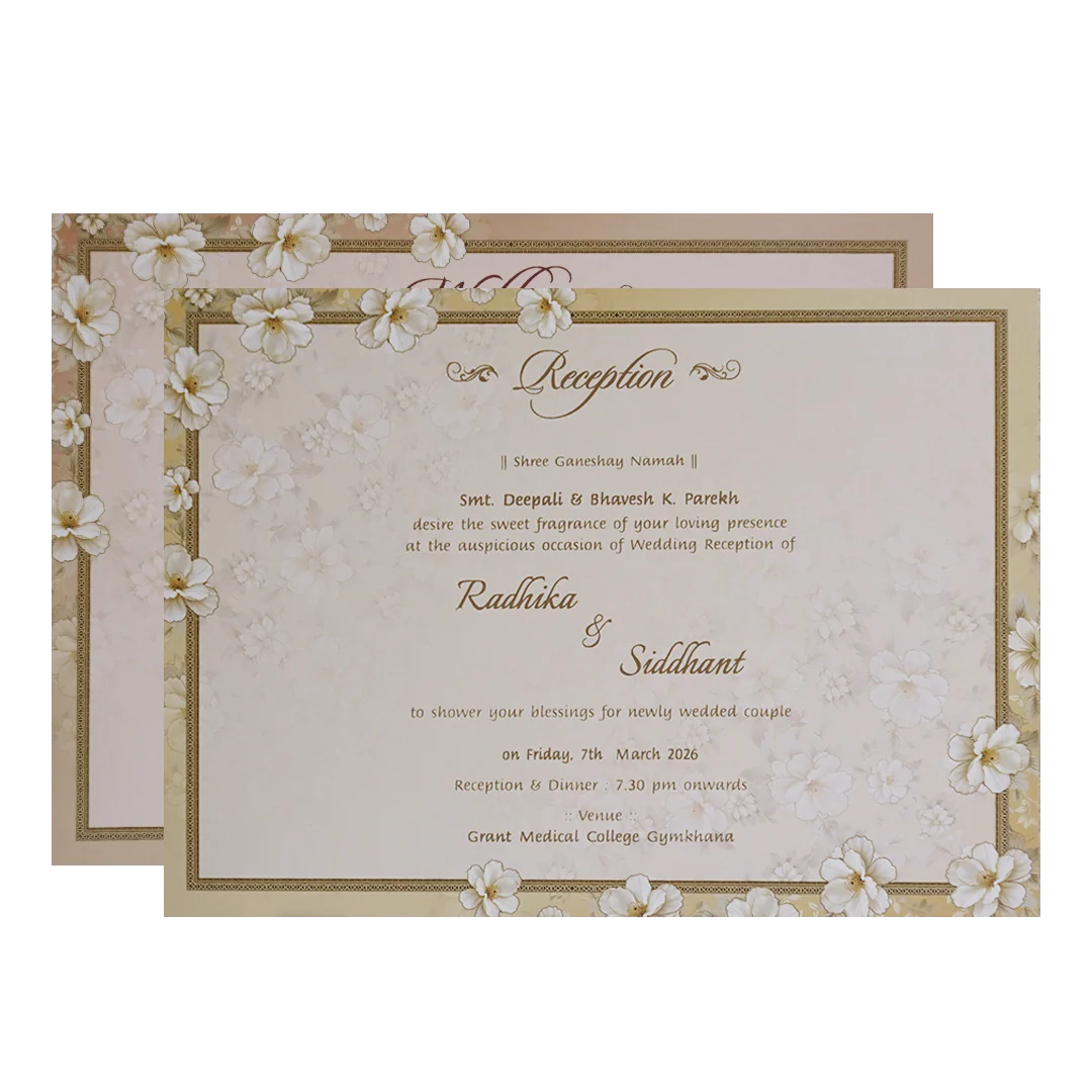 Grey Cream Floral Embossed Laser Cut Padded Wedding Card -KMMWD1143 - Image 5