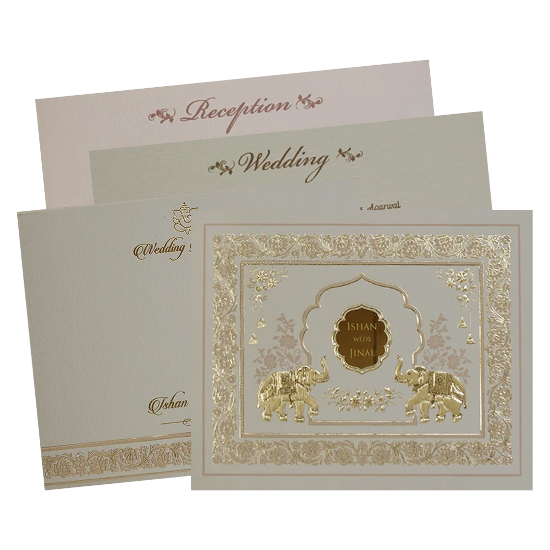 Grey Elephant Embossed Classic Wedding Card - KMMWD1101