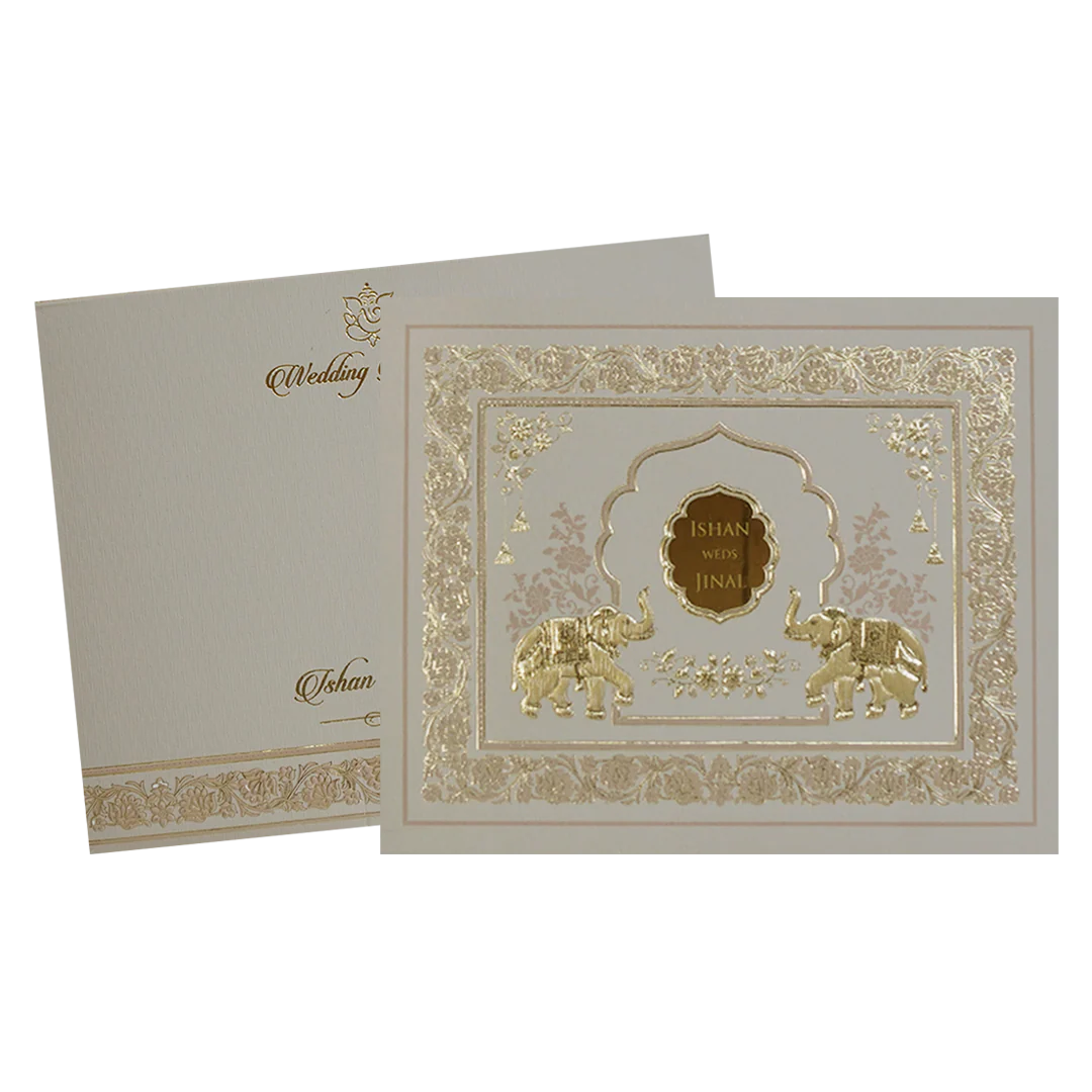Grey Elephant Embossed Classic Wedding Card - KMMWD1101 - Image 2