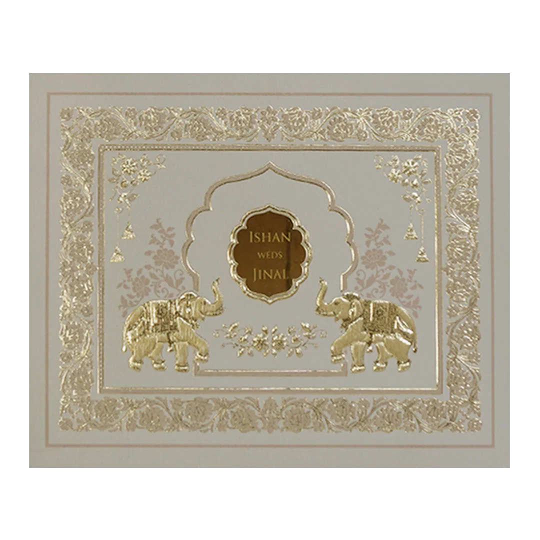 Grey Elephant Embossed Classic Wedding Card - KMMWD1101 - Image 3