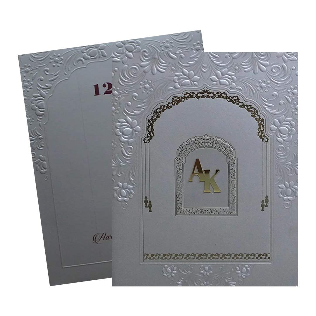 Grey Embossed Floral Wedding Card-KPR09350 - Image 2