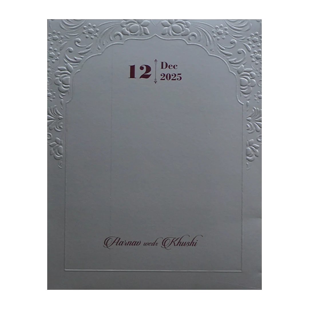 Grey Embossed Floral Wedding Card-KPR09350 - Image 4