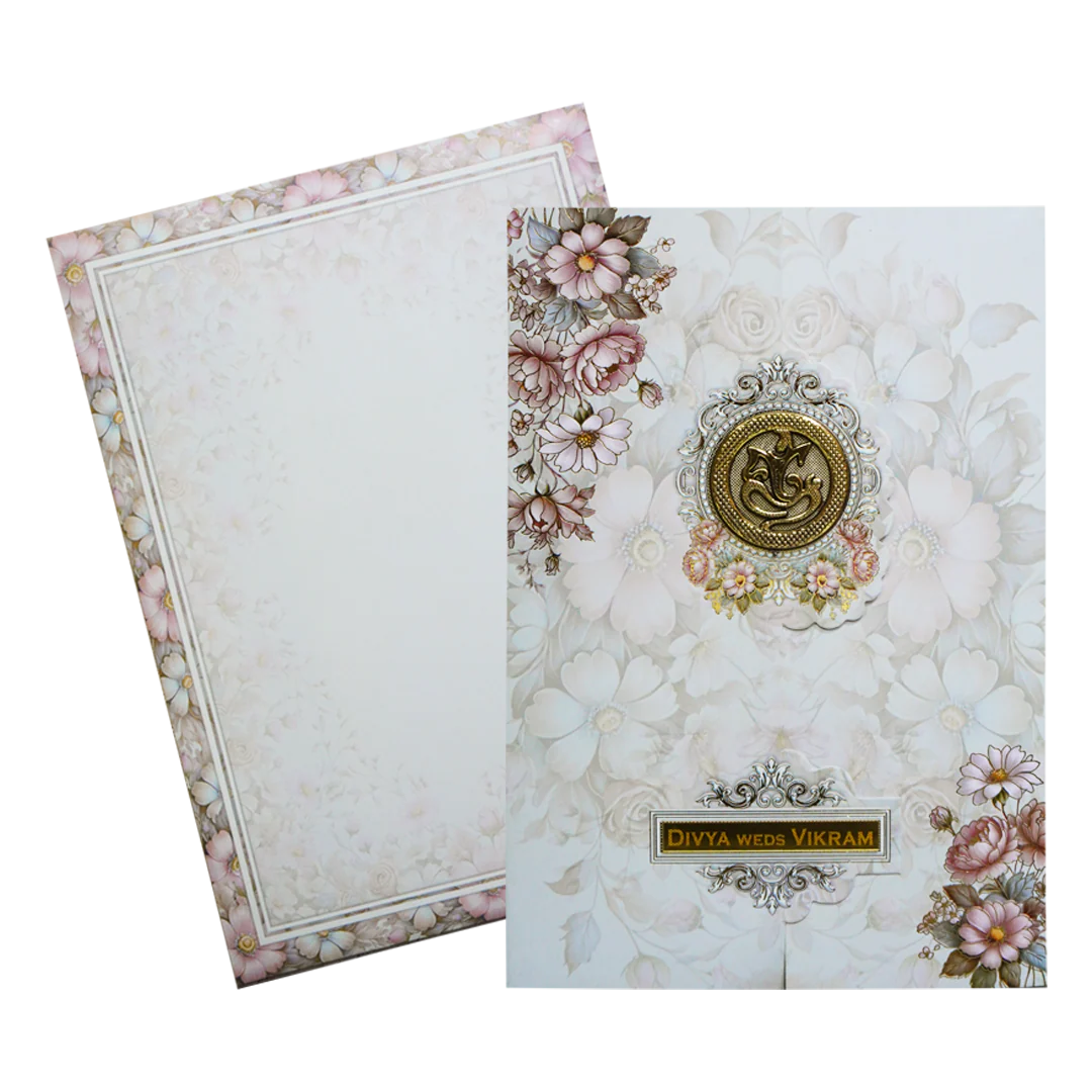 Grey Floral Door-Style Opening Wedding Card-KNBL1701 - Image 2