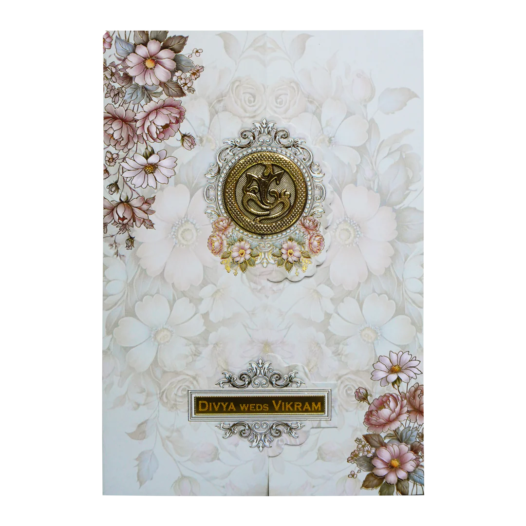 Grey Floral Door-Style Opening Wedding Card-KNBL1701 - Image 3
