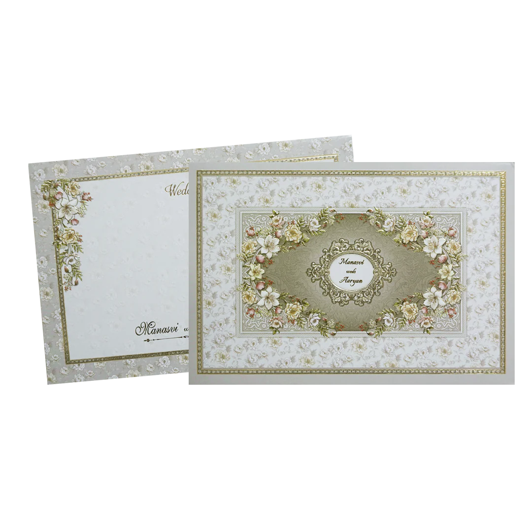 Grey Floral Frame Padded Wedding Card -KMMWD1142 - Image 2