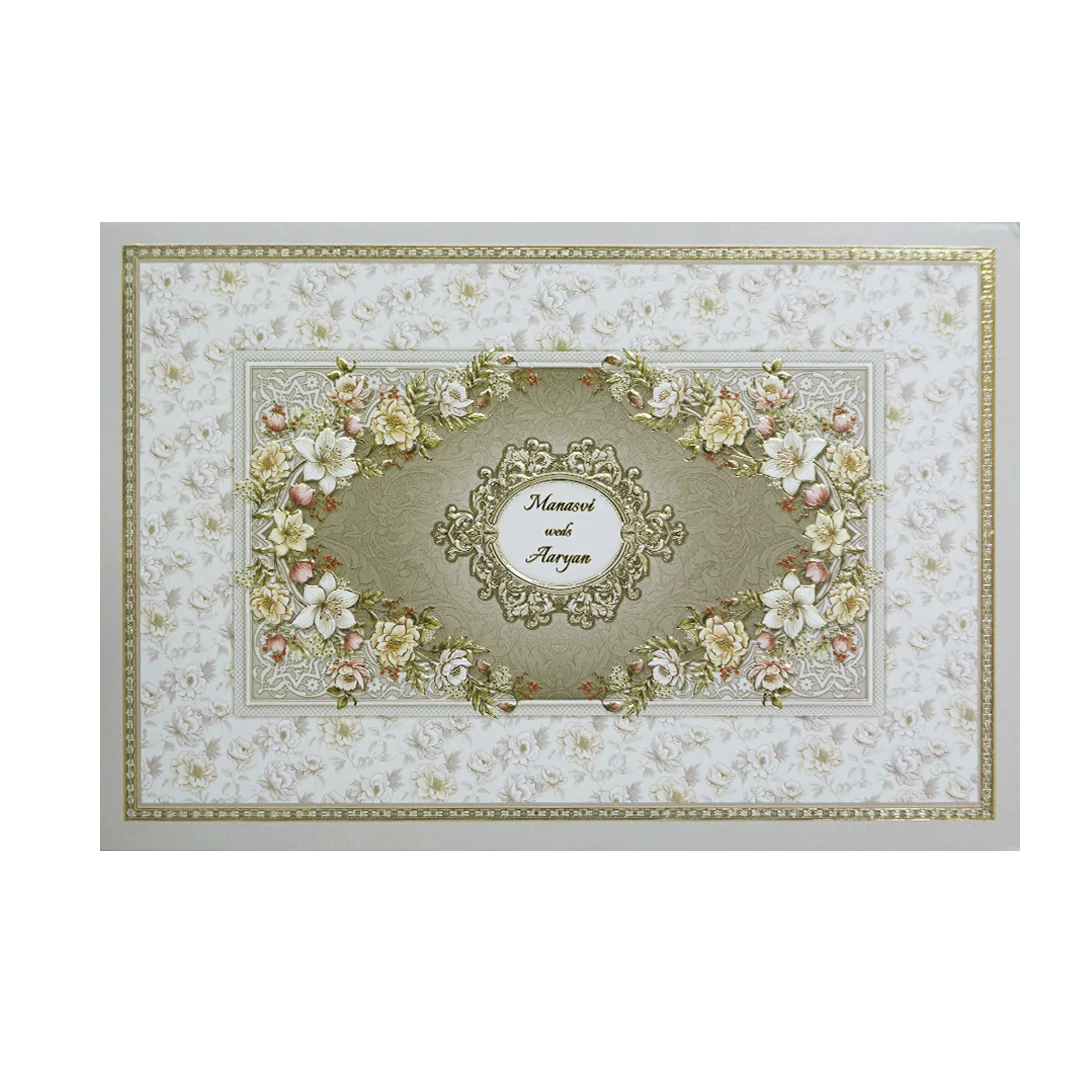 Grey Floral Frame Padded Wedding Card -KMMWD1142 - Image 3