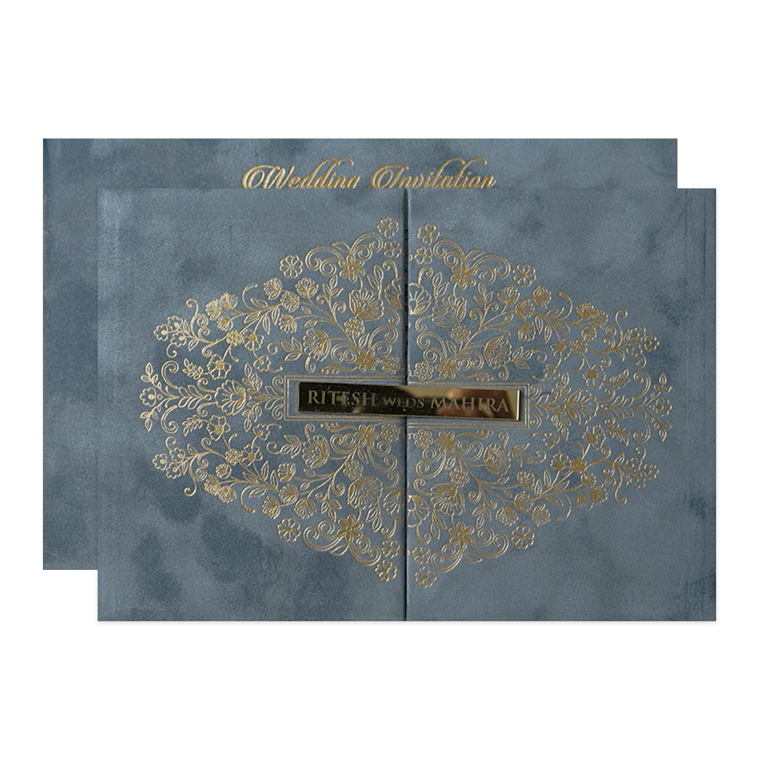 Grey Floral Gatefold Padded Wedding Card-KMMWD1165 - Image 2