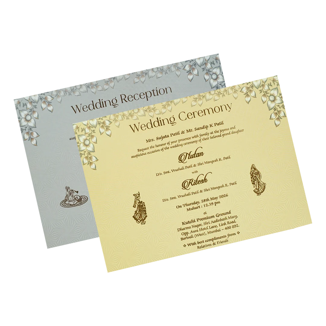 Grey Floral Gold Frame Padded Wedding Card-KRE27990 - Image 5