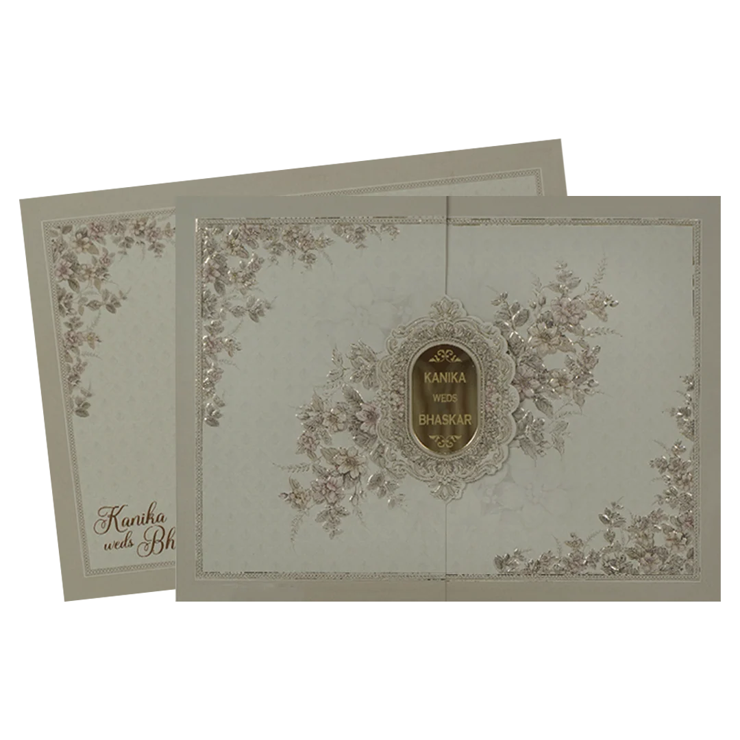 Grey Floral Gold Oval Wedding Card-KSI64990 - Image 2